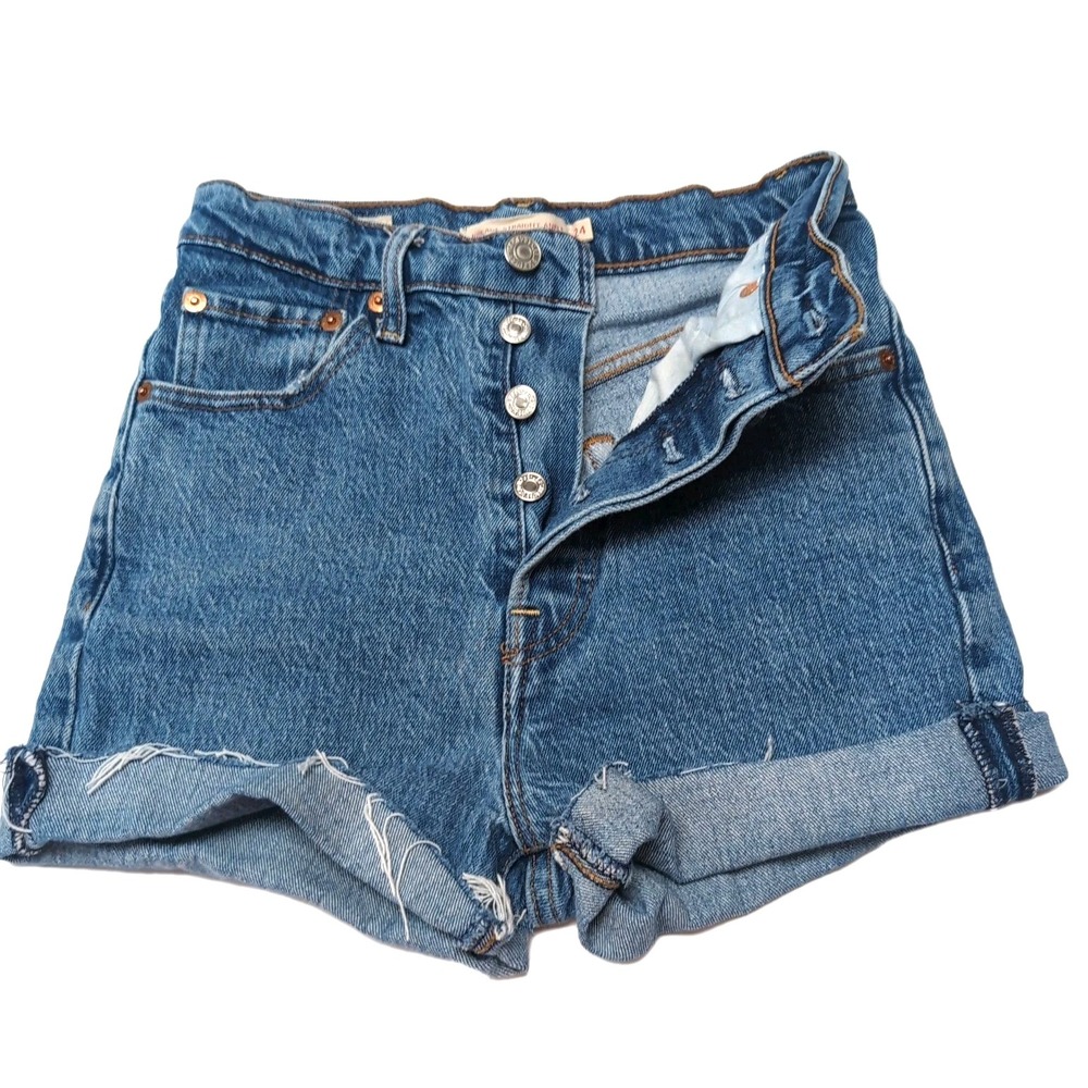 Levi's Premium Big E Ribcage Cut Off Denim Shorts Womens 24 High Rise Button Fly